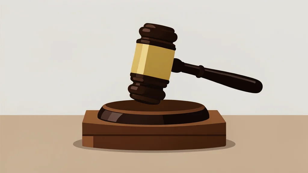 A gavel resting on a wooden sound block in a courtroom