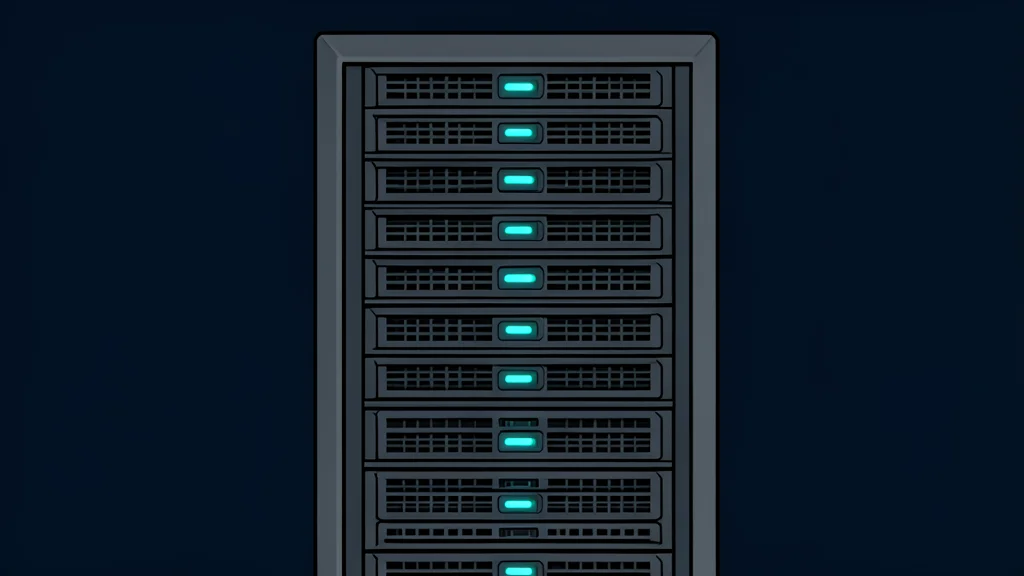 A row of industrial server racks with blinking status lights in a dark data center