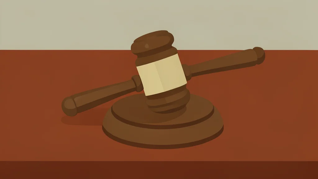 A wooden gavel resting on a polished mahogany desk