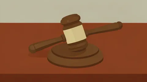 A wooden gavel resting on a polished mahogany desk
