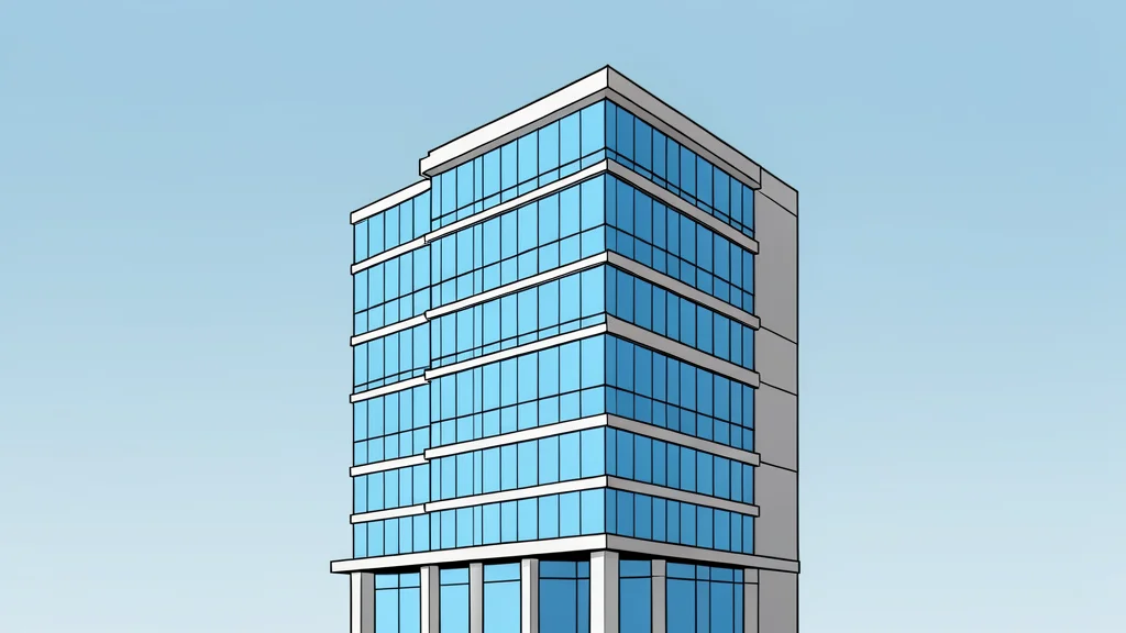 A modern multi-story office building with a glass facade