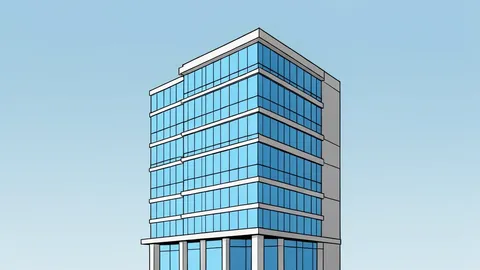A modern multi-story office building with a glass facade