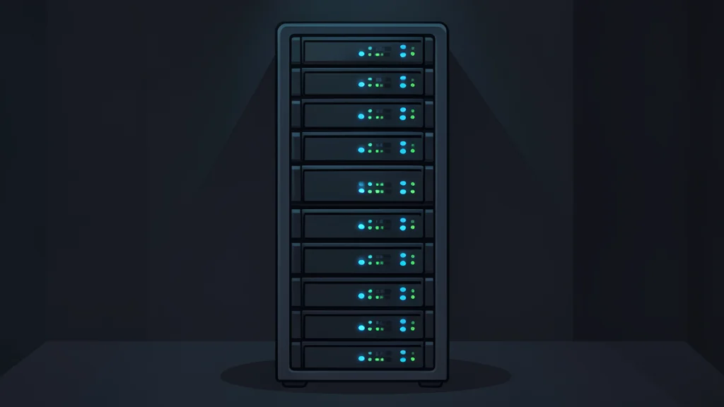 A server rack with blinking status lights in a dark data center