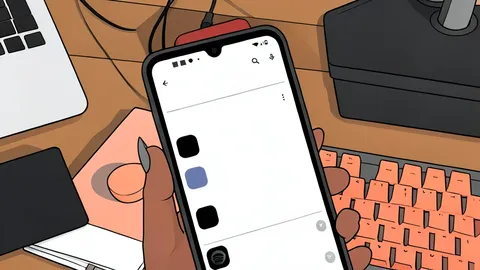 A flat vector illustration of a smartphone on a wooden desk next to a stack of papers and a weather vane.