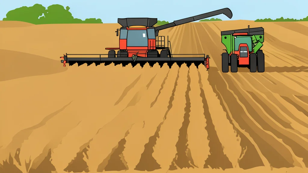 A combine harvester moving through a field of tall, golden corn stalks under a cloudy sky