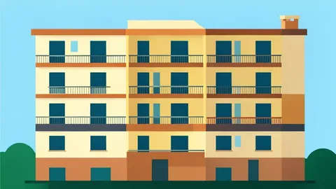 A flat vector illustration of a multi-unit residential apartment building with balconies