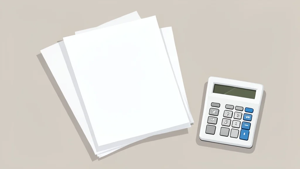 A flat-vector illustration of a stack of blank paper documents and a calculator on a desk