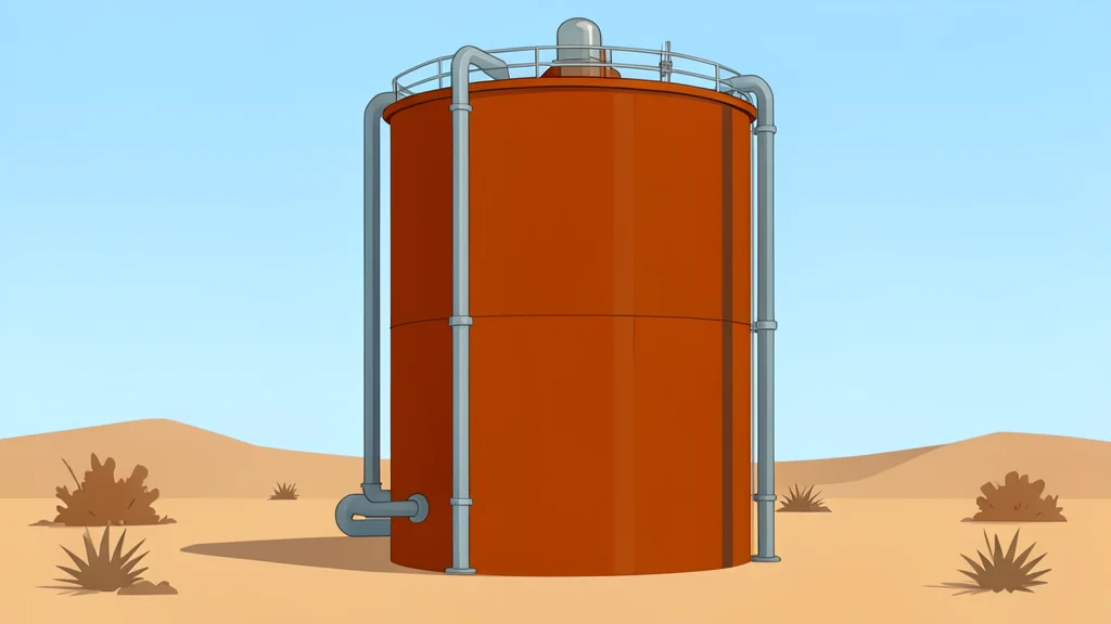A large industrial factory complex with smokestacks and processing tanks situated in a dry, arid landscape near a desert