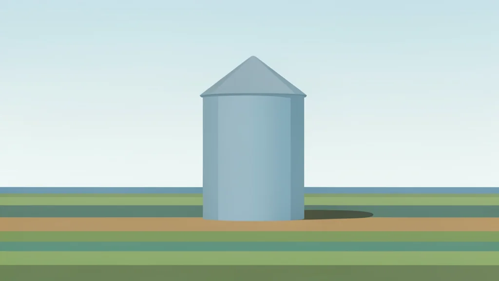 A grain silo standing in a field