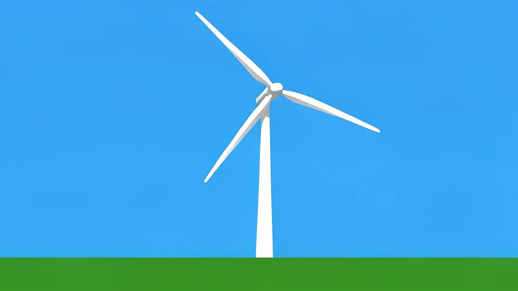 A single wind turbine standing in a green grassy field under a clear sky.