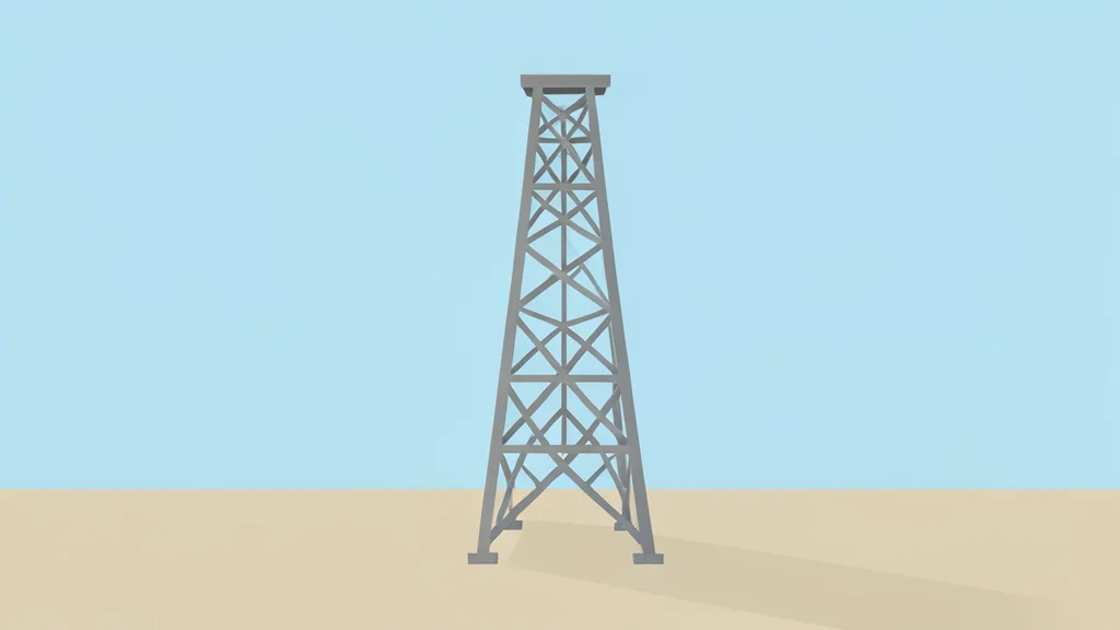 A single oil derrick standing in a flat, open landscape