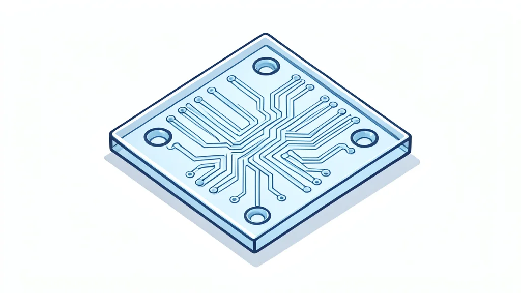 A flat vector illustration of a laboratory bench featuring microfluidic chips and pipettes.