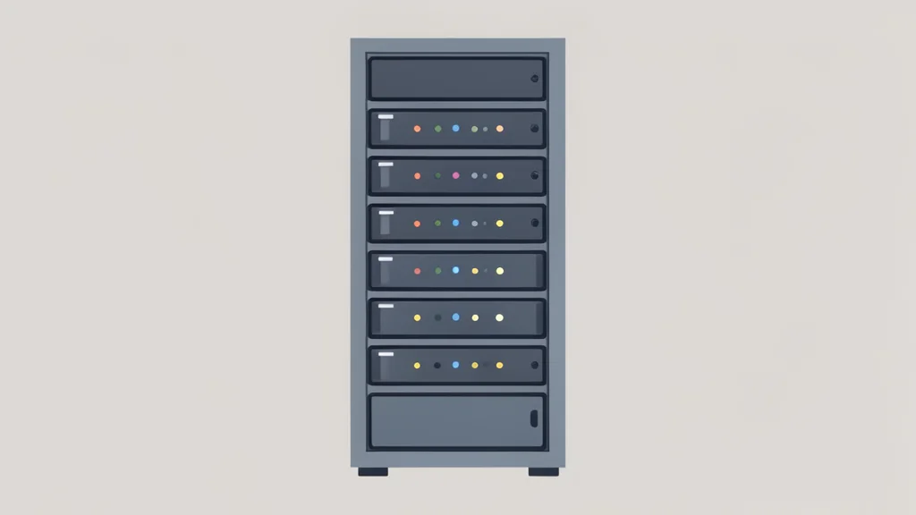 A server rack with blinking status lights