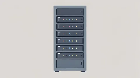 A server rack with blinking status lights