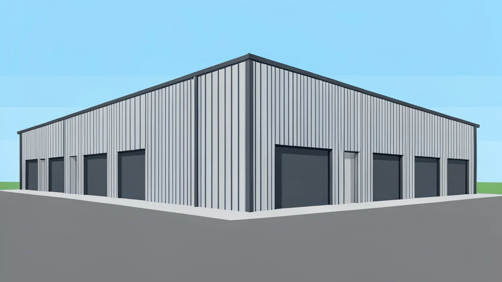 A large, modern industrial warehouse with a corrugated metal exterior and loading docks