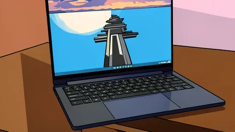 A silver convertible laptop with a 360-degree hinge and a stylus attached to the back of the screen.