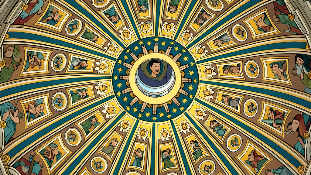 A flat-vector illustration of a university campus building with a bell tower, surrounded by abstract figures representing diverse stakeholders in a circular discussion.