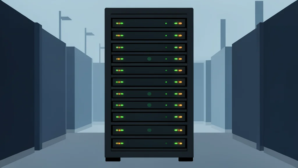 A server rack with blinking status lights in a data center