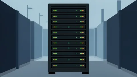 A server rack with blinking status lights in a data center
