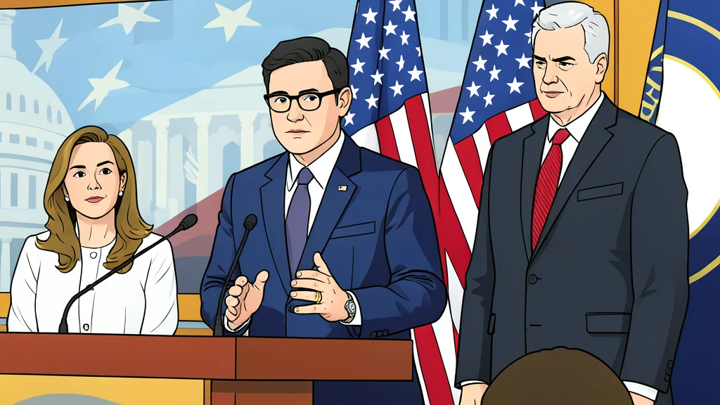 A flat-vector illustration of a legislative chamber with rows of wooden desks and a central podium.