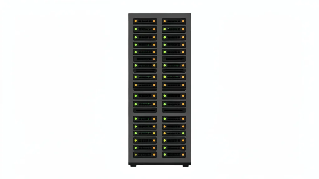 A server rack with blinking status lights