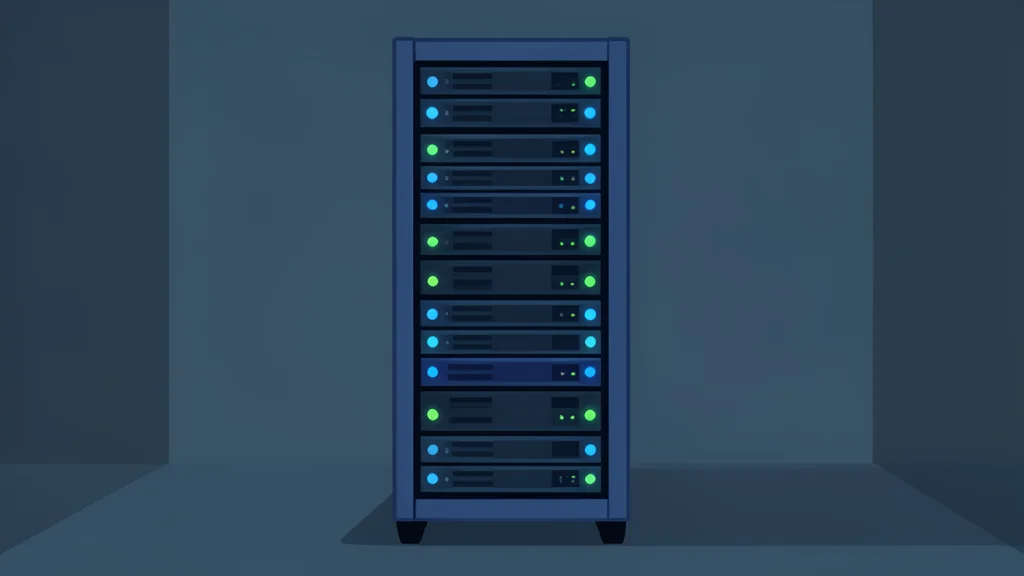 A server rack with blinking status lights in a data center
