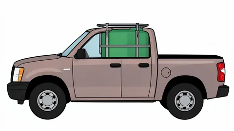A flat vector illustration of a portable water tank situated in the open bed of a pickup truck.