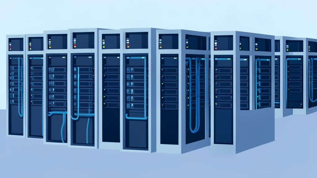 Rows of server racks in a data center