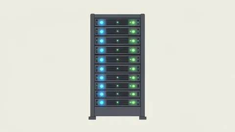 A modern server rack with blinking status lights