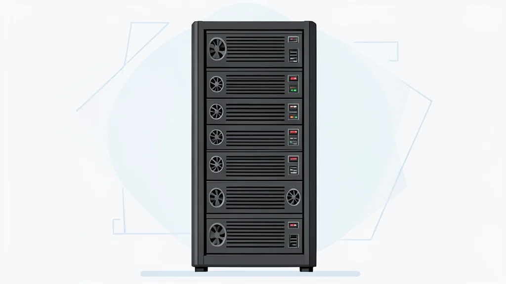 A flat-vector illustration of a server rack in a data center.