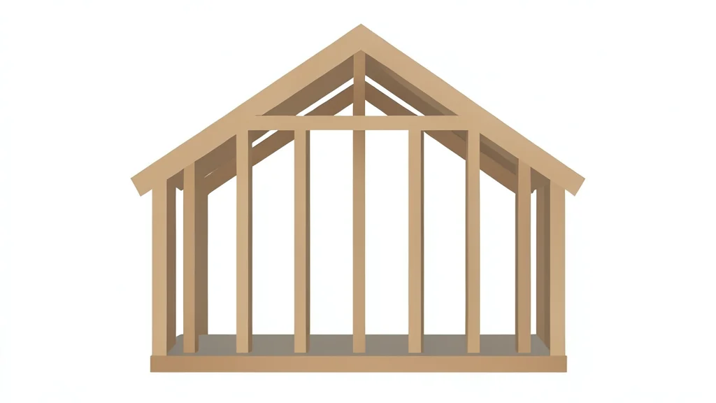 A flat vector illustration of a wooden house frame under construction.