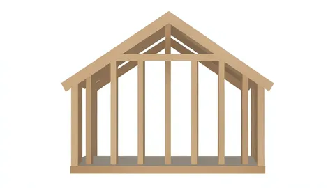 A flat vector illustration of a wooden house frame under construction.