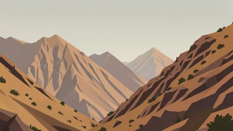 A rugged, arid mountain range with steep rocky slopes and sparse vegetation under a hazy sky