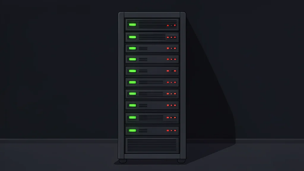 A server rack with blinking status lights in a dark data center