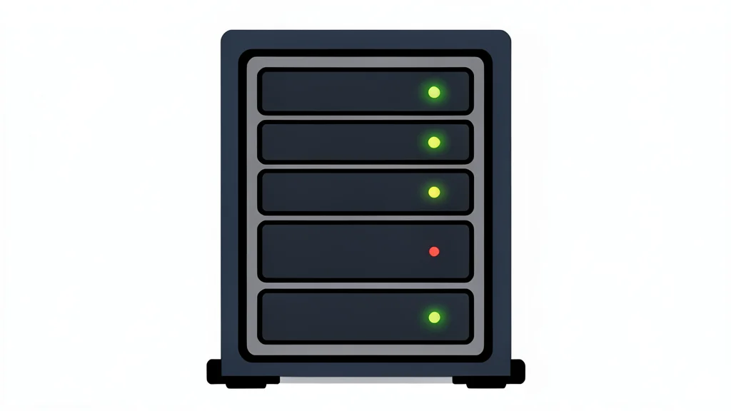 A flat-vector illustration of a server rack with blinking status lights