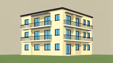 A multi-story residential apartment building with balconies and windows