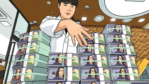 A stack of South Korean won banknotes resting on a wooden desk