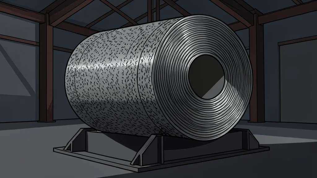 A large industrial warehouse filled with stacked steel coils and metal beams.
