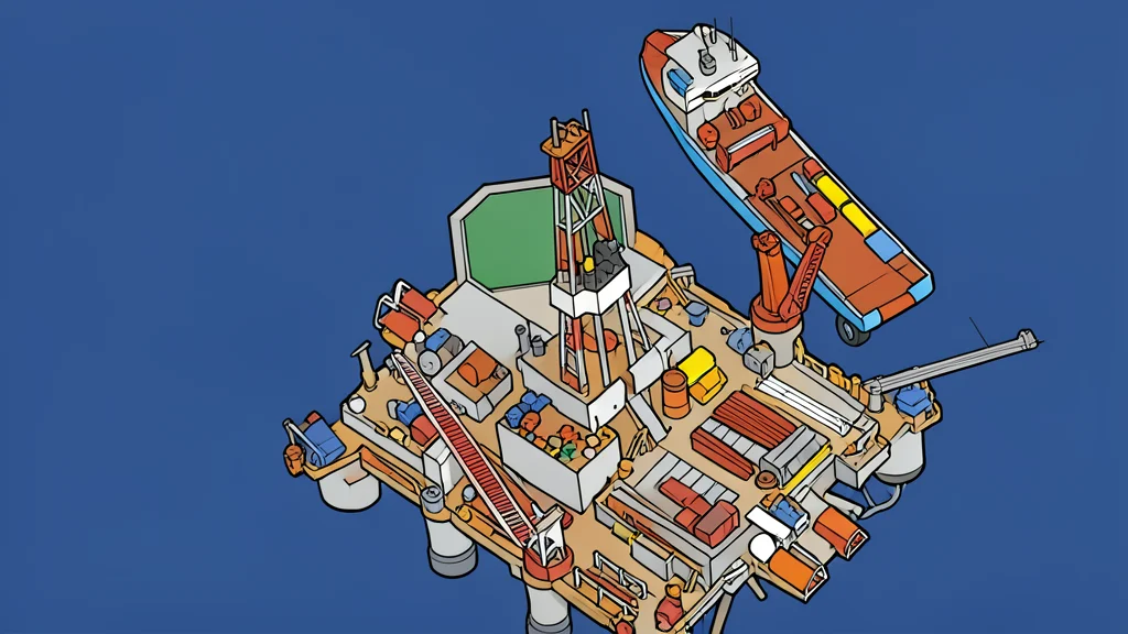 An offshore oil rig standing in deep blue ocean waters