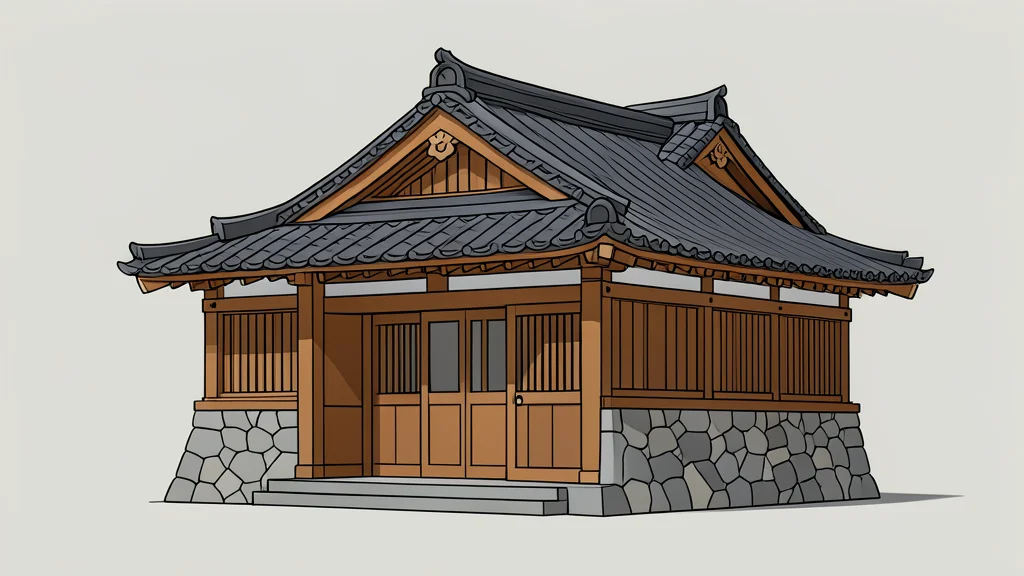 A traditional Japanese wooden bank building with a tiled roof and stone walls