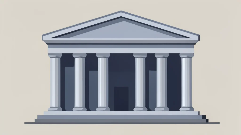 A modern central bank building with a classical facade and large columns
