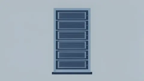 A flat-vector illustration of a server rack in a data center