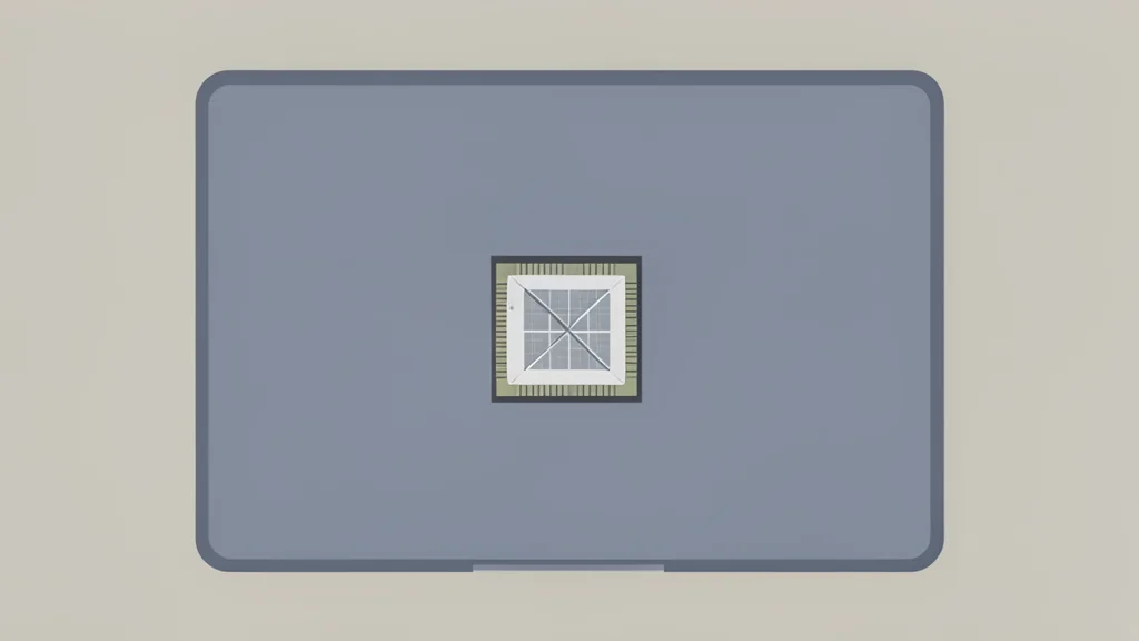 A flat-vector illustration of a laptop chassis with a visible processor chip embedded in the palm rest area.