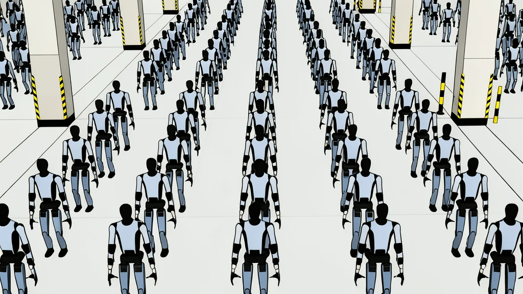 A bipedal humanoid robot standing on a polished laboratory floor