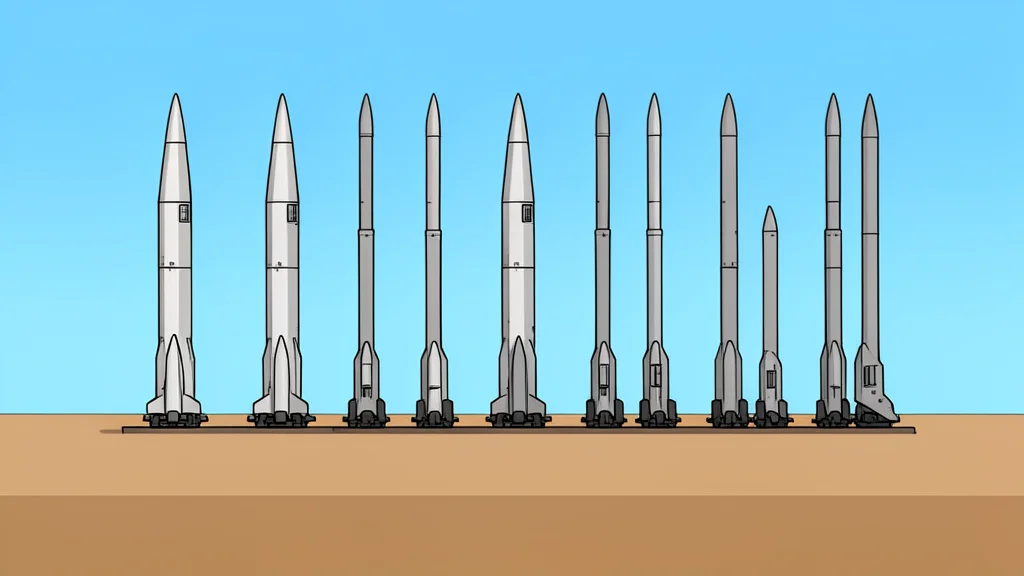 A row of vertical air defense missile launchers on a flat plain