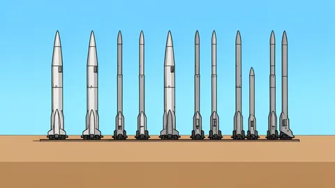 A row of vertical air defense missile launchers on a flat plain