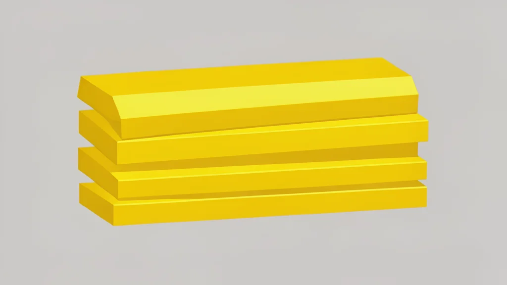 A stack of shiny, yellow metal bars