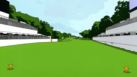 A manicured golf course fairway with sand bunkers and a split rail fence bordering the rough
