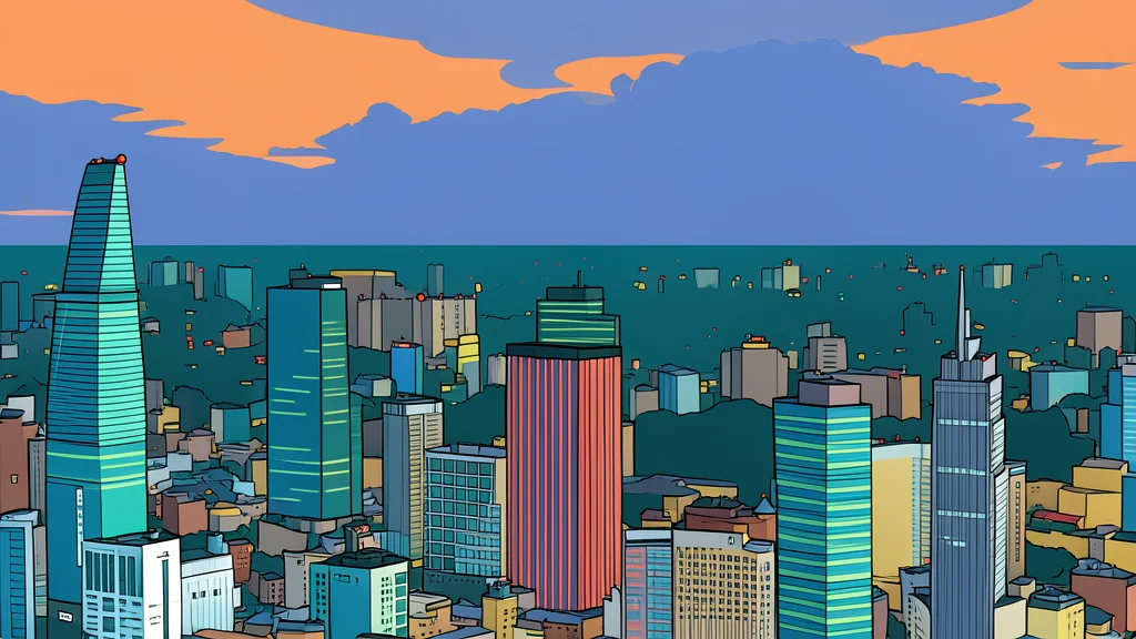 A flat vector illustration of a busy street market with stalls selling fresh produce and local goods.