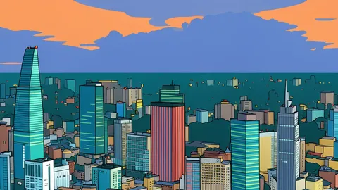 A flat vector illustration of a busy street market with stalls selling fresh produce and local goods.